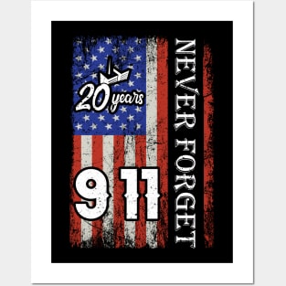 Never Forget 911 20th Anniversary Patriot Day USA Flag Posters and Art